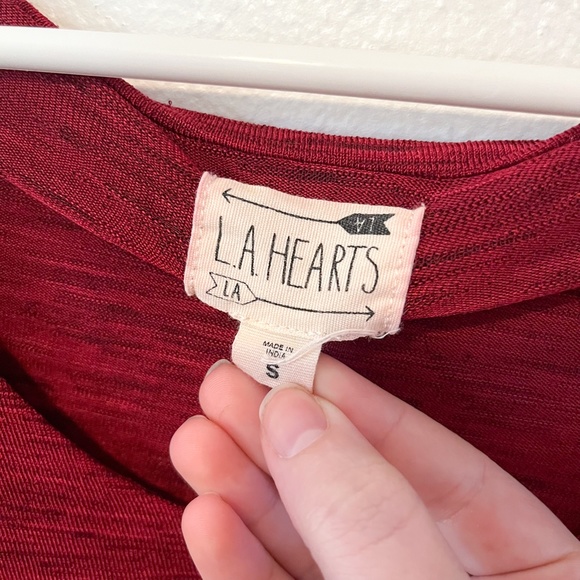 LA Hearts Red Crop Top Long Sleeve | Flowy Shirt - Picture 3 of 4